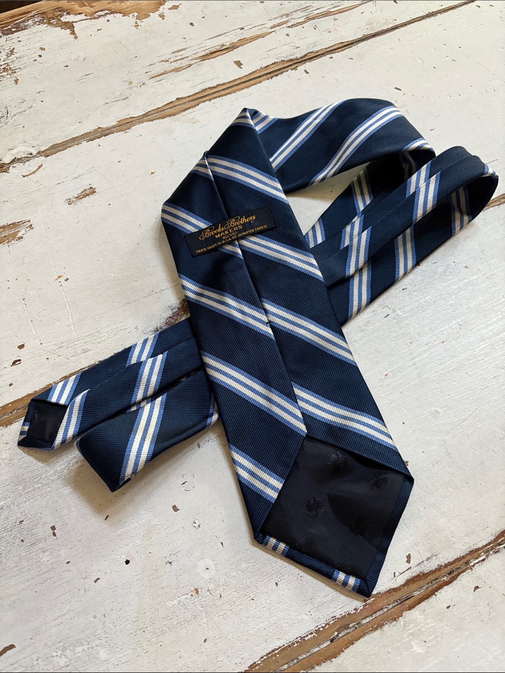 Brooks Brothers Navy and White Striped Silk Tie